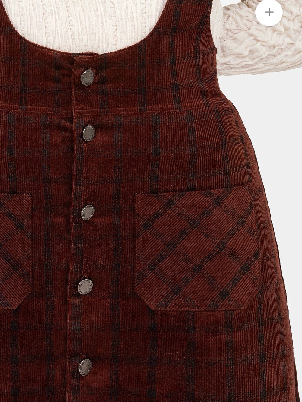 Disturbia Terracotta Check Cord Mini Pinafore Skirt - Picture 2 of 10